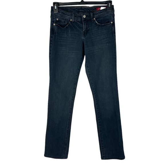 Seven7 SZ 29 Straight Jeans Low-Rise Distressed Whiskered Pockets Black Wash - Picture 1 of 9